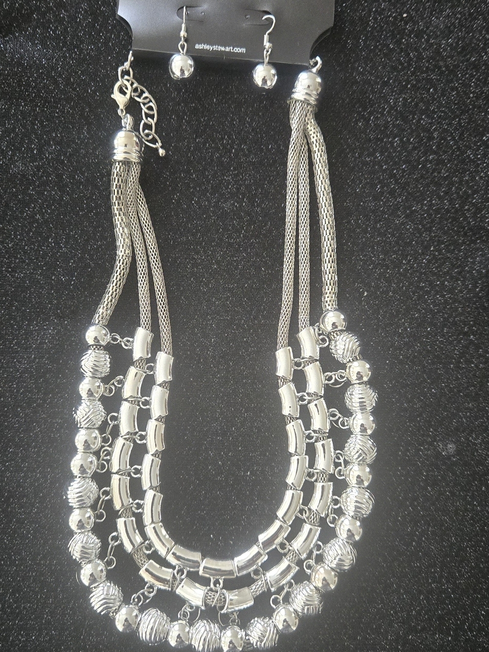 Ashley Stewart Silver Ball Drop EARRINGS WITH NECKLACE